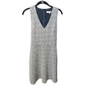 LOFT Black White Ditsy Floral V Neck Fit Flare Tank Dress Lined Women's Size 4